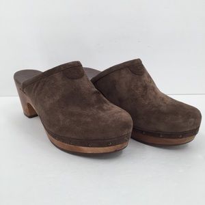 UGG Abbie brown suede leather clog mule wood 9